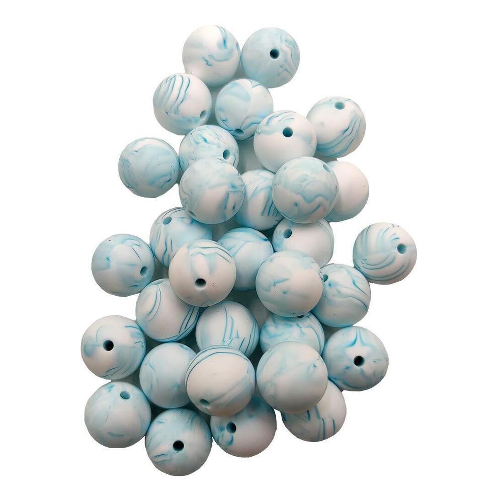 2898 100pcs 15mm Silicone Round Beads for Keychain Marble Teal Color